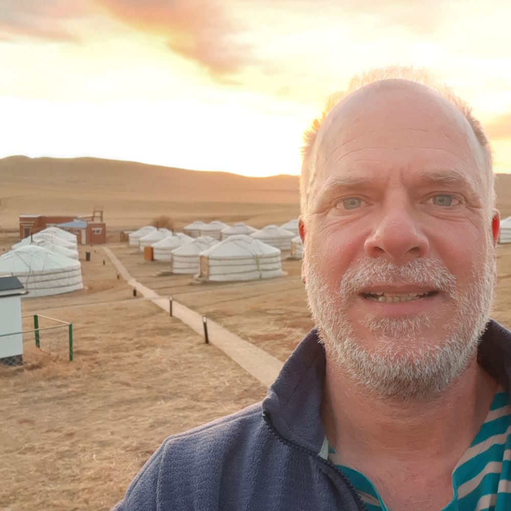 Selfie, in the background a tourist camp of gers.