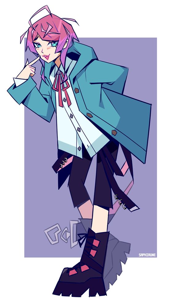 drawing of the character ramuda amemura from the series hypnosis microphone. he learning forward slightly, while pointing to his face in a cute manner. 