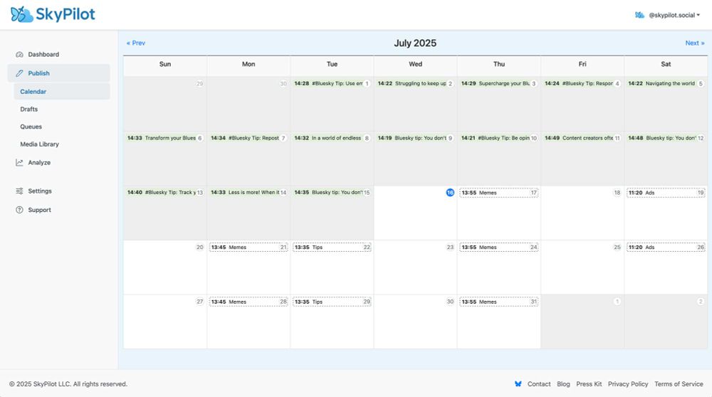The calendar view of SkyPilot.