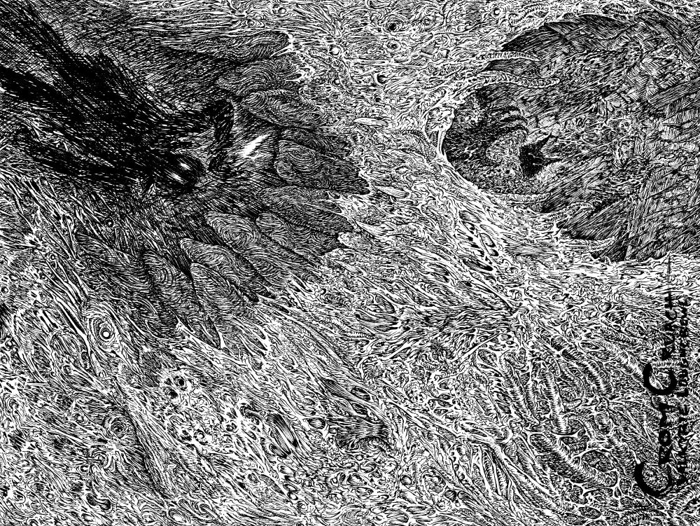 Jonathan LaMantia's extraordinary wrap around cover art, hyperdetailed view of a skull; or a wolf's head and a claw rising up; or a stalker/slasher; or whatever you wanna see in it, really