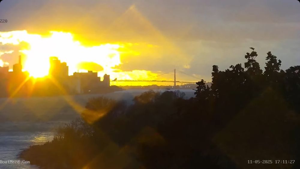 striking golden sunset over the ambassador bridge in Windsor