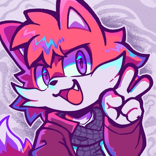 My sona Frankie holding a peace hand in bisexual lighting. (from crayonchewer)