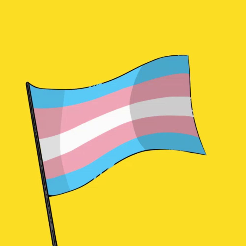 a cartoon drawing of a transgender flag against a yellow background