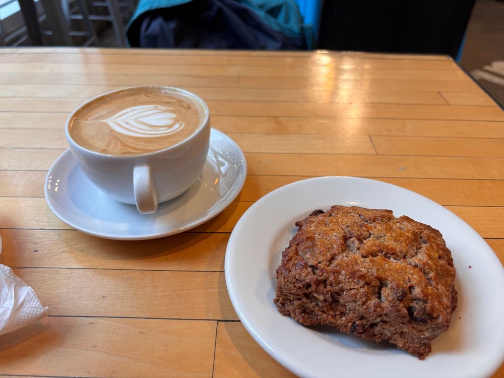 Scone and latte from Novo Coffee