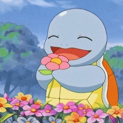 happy squirtle with flowers