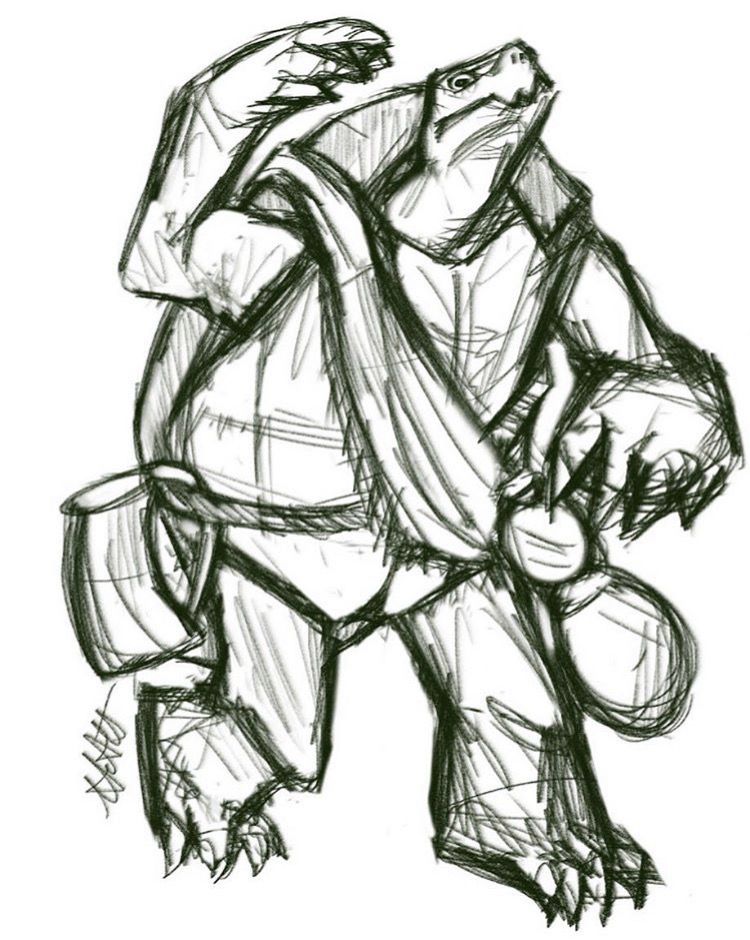 Drawing of a bipedal turtle/tortoise.