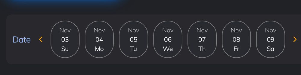Screenshot of Date Section for my Side Project