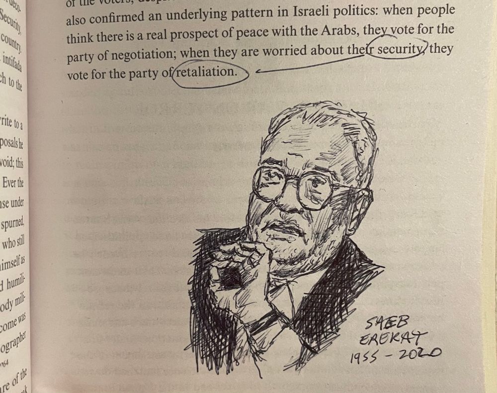 Biro drawing:
Saeb Erekat