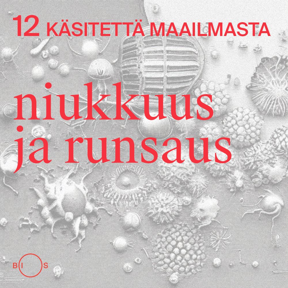 12 käsitettä maailmasta -podcastin tunnuskuva, Tuomas A. Laitisen luomia kuvitteellisia orgaanisia muotoja.