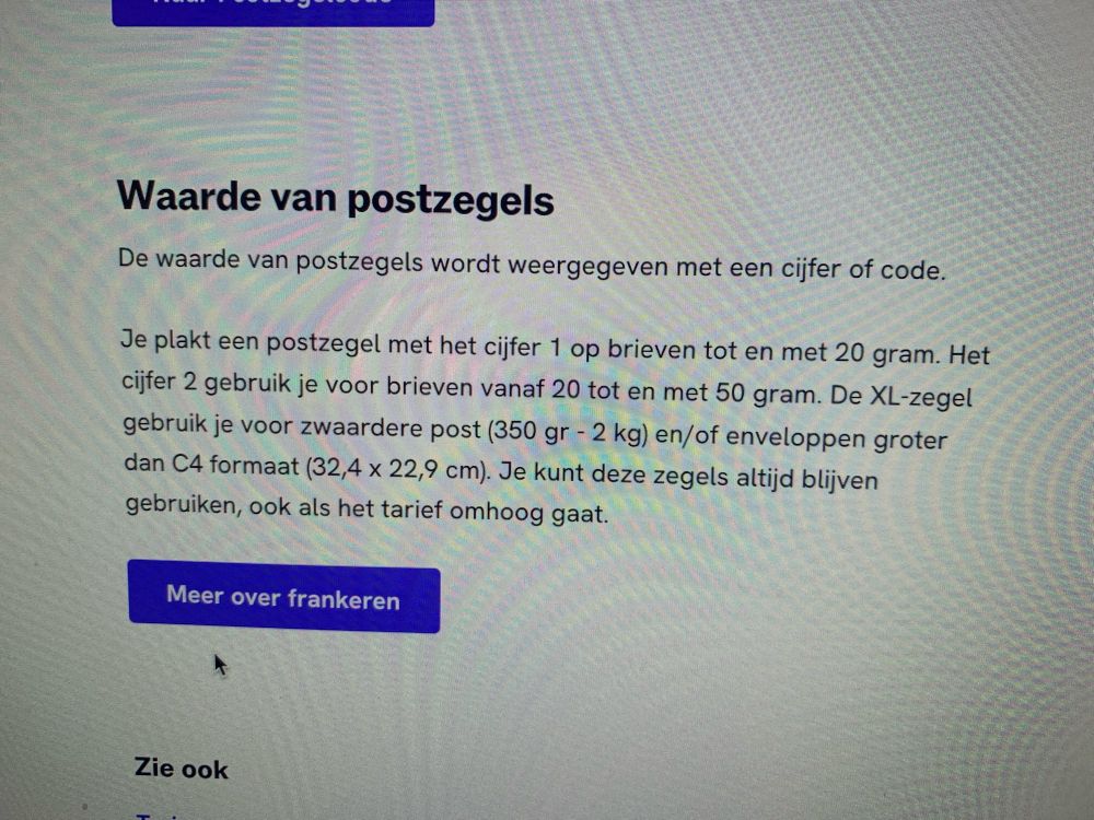 Screenshot von der niederländische Post NL Webseite. 