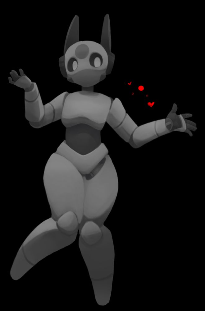 Achromatic drawing of moon, her hands and arms are a bit wonky and she’s not in the center of the image so I’ll do my best to fix that 