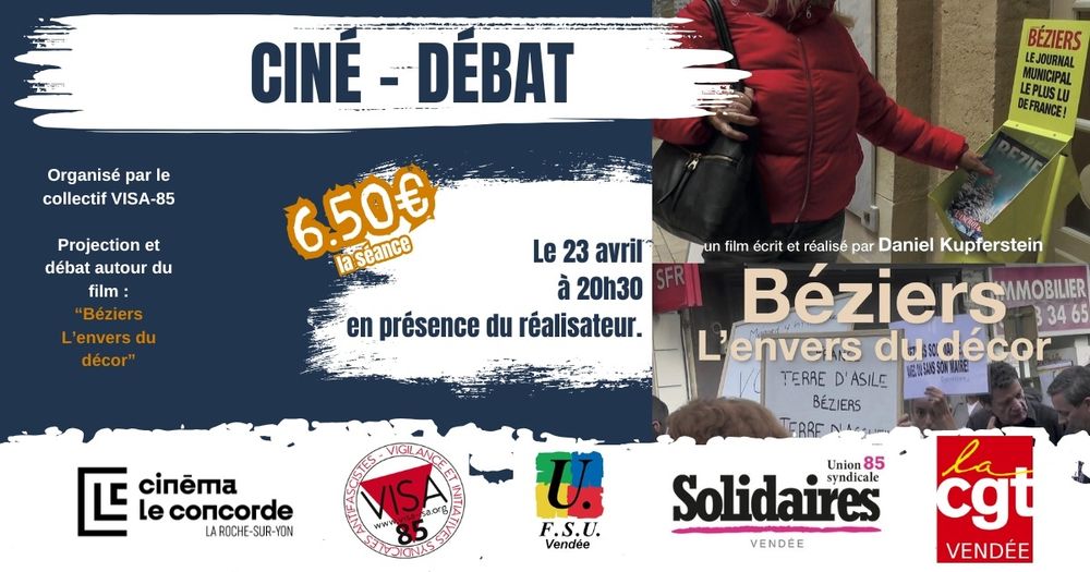 Affiche ciné débat, 23 avril à 20h30, tarif 6,5€ 