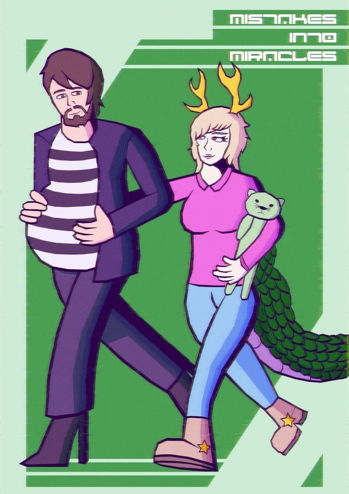 CrazySliver and Yachie Kicchou from Touhou Project walking.  Sliver is pregnant.  The text says "Mistakes to miracles."