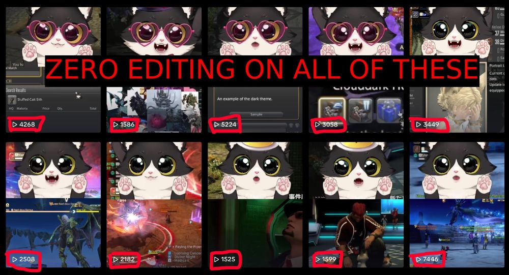 post showing tiktok videos with views and the text says "zero editing on all of these" to showcase that you don't need to edit to have the video pushed by the algorithm 