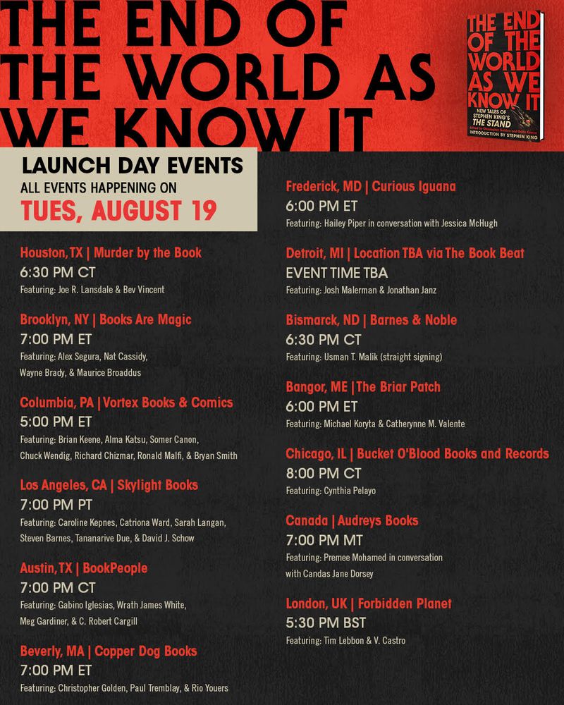 A long list of book stores and dates promoting The End of the World as We Know It around the country. My appearance is at 7p PT Aug. 19. 
