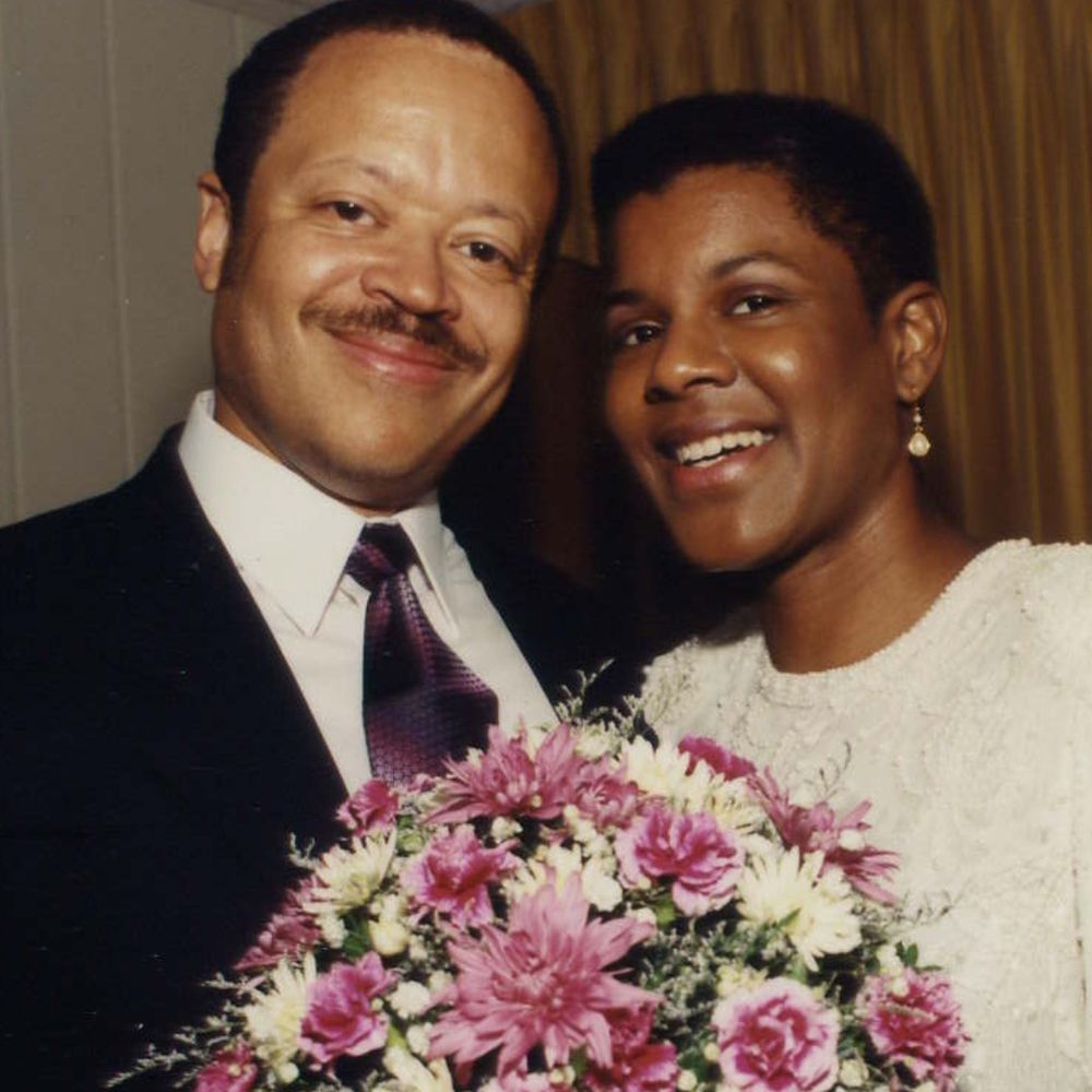 Tananarive Due and Steven Barners in their wedding photo. 