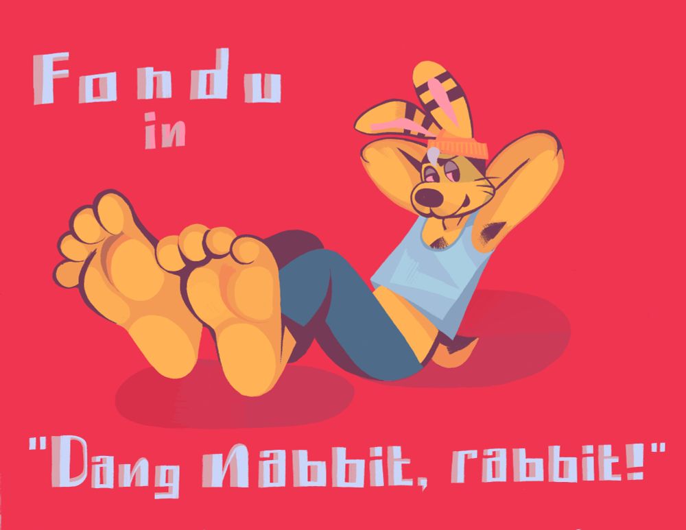 faux cartoon title-card featuring a rabbit with his paws positioned provocatively
