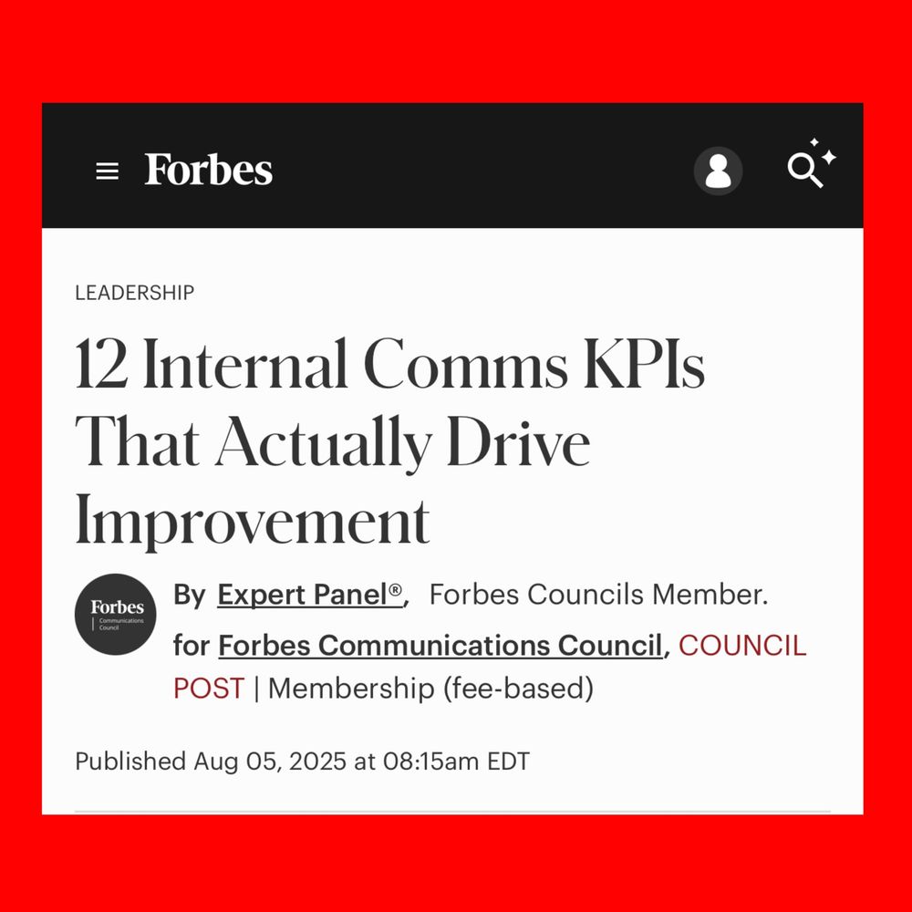 Screenshot of the Forbes Expert Panel article titled “12 Internal Comms KPIs That Actually Drive Improvement” published in Forbes on August 5, 2025.  

12 marketing and communication experts from Forbes Communications Council including Board Director and Marketer Toby Wong share their insights on KPIs that internal comms teams can use to gain sharper insights into their messaging and campaigns.