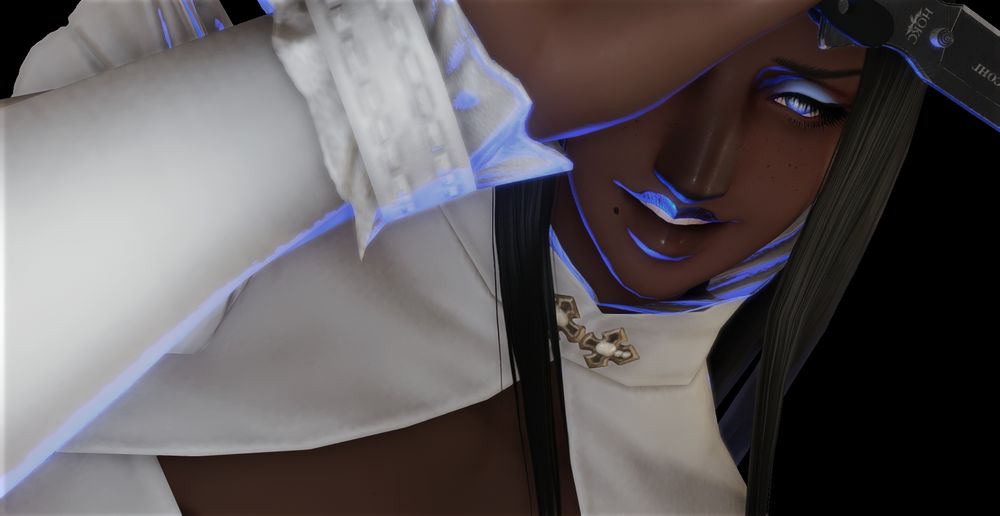 Close-up of Beau's face-- he's smiling widely, knife aloft further offscreen.