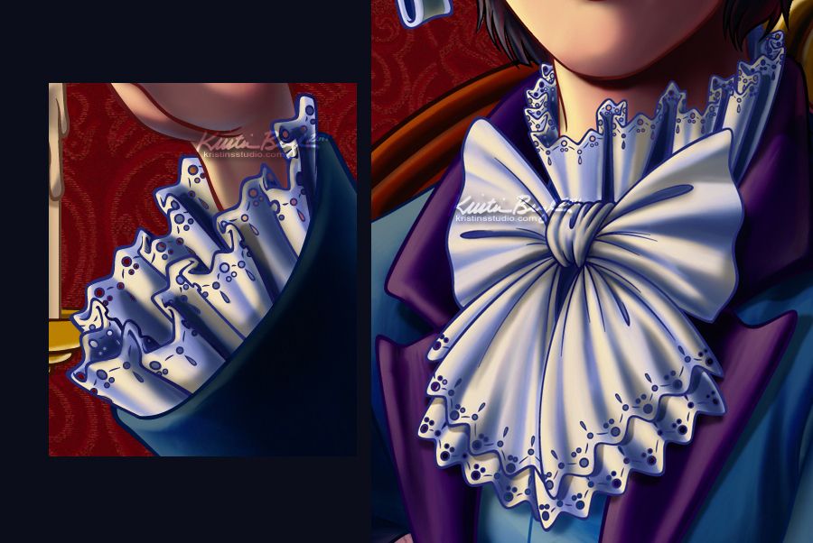 Detail shot of the eyelet lace ruffles in the piece of Ciel Phantomhive. That was temporary insanity.