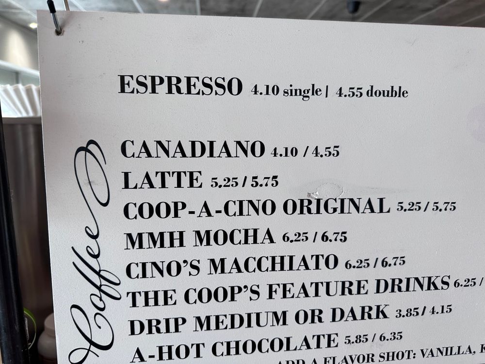 Coffee shop menu.