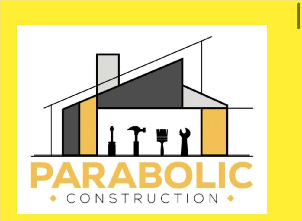 A logo for Parabolic Construction, which features hella right angles