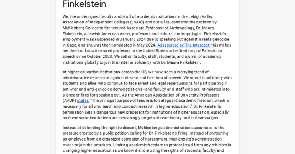 Open Letter in Solidarity with Dr. Maura Finkelstein