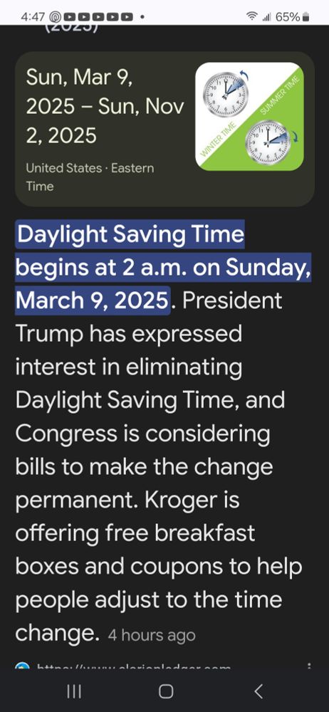 Daylight savings time begins 2am Sunday March 9, 2025
