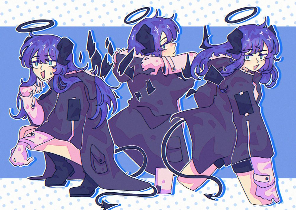 an illustration of 3 pictures of mostima, a character from the game arknights. from left to right, her poses are: 
- sitting on her knees, brushing away a strand of hair with one hand as she has an awkward smile on her face. her other arm rests on her knees.
- standing with her back to the viewer, glancing back at the viewer as she begins pulling up her hood.
- posing sideways to the viewer, shoulder shoved forward as one hand points deftly at the ground. she looks at the viewer with a confident smile.