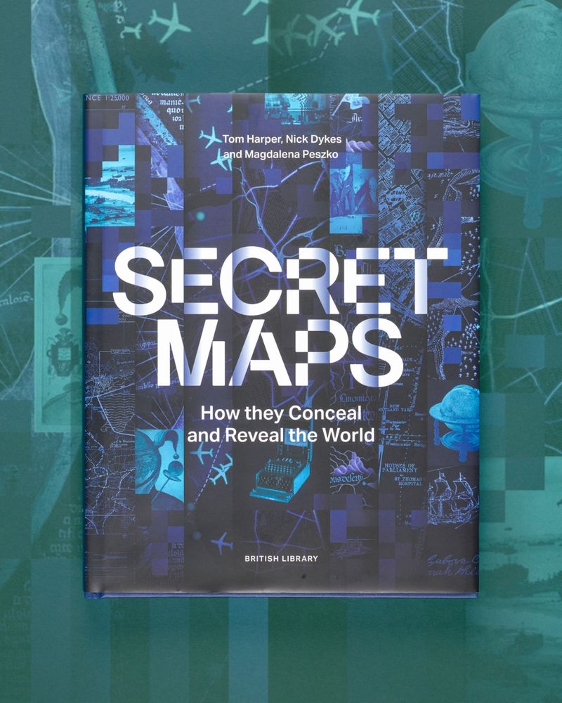 Secret Maps book front cover, on a green background with sections of different maps. 