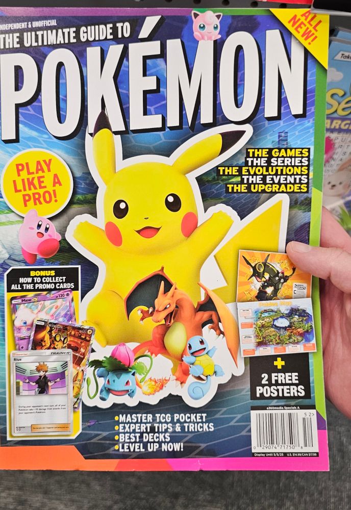 An unofficial "The Ultimate Guide To Pokémon" magazine. On the front it features Pikachu, Charizard, Kirby, and Squirtle