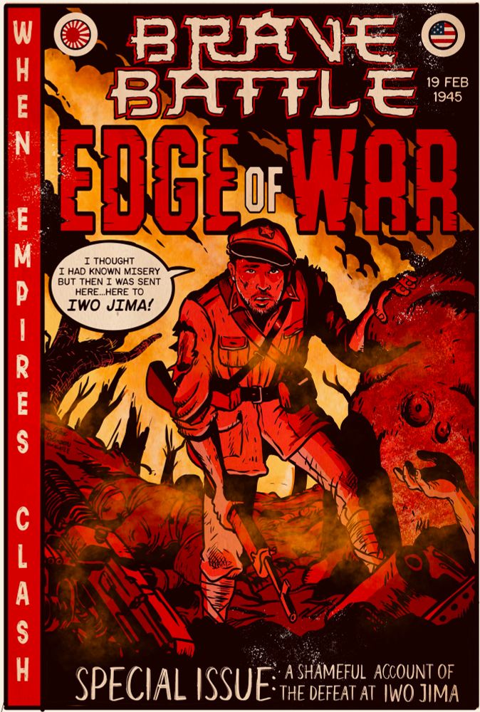 Fictional comic book depicting a Japanese soldier at the Battle of Iwo Jima