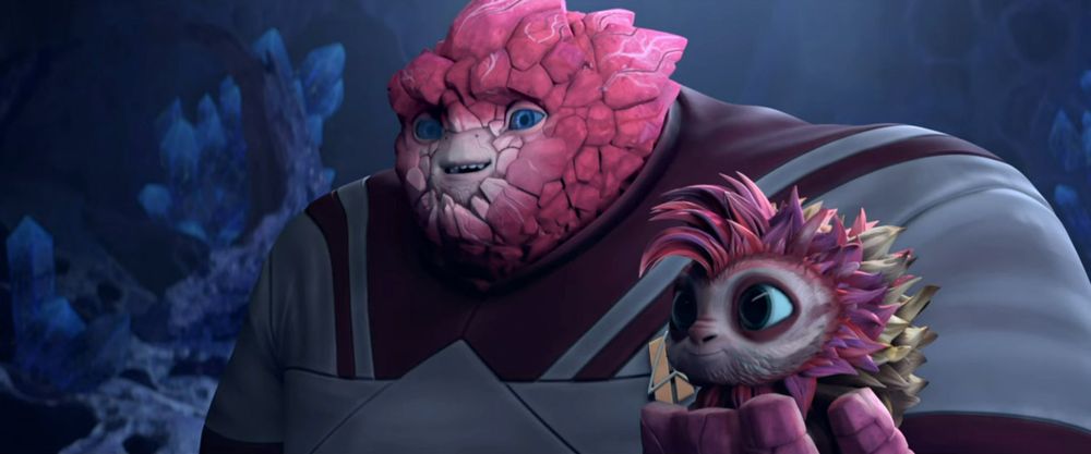 Rok from Star Trek Prodigy, holding a half-Rok, half-Tribble abomination.  It's adorable.