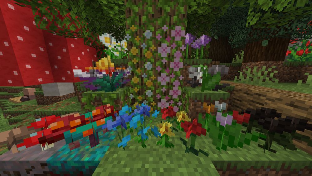 Various new combined flowers, vines, and mushrooms.