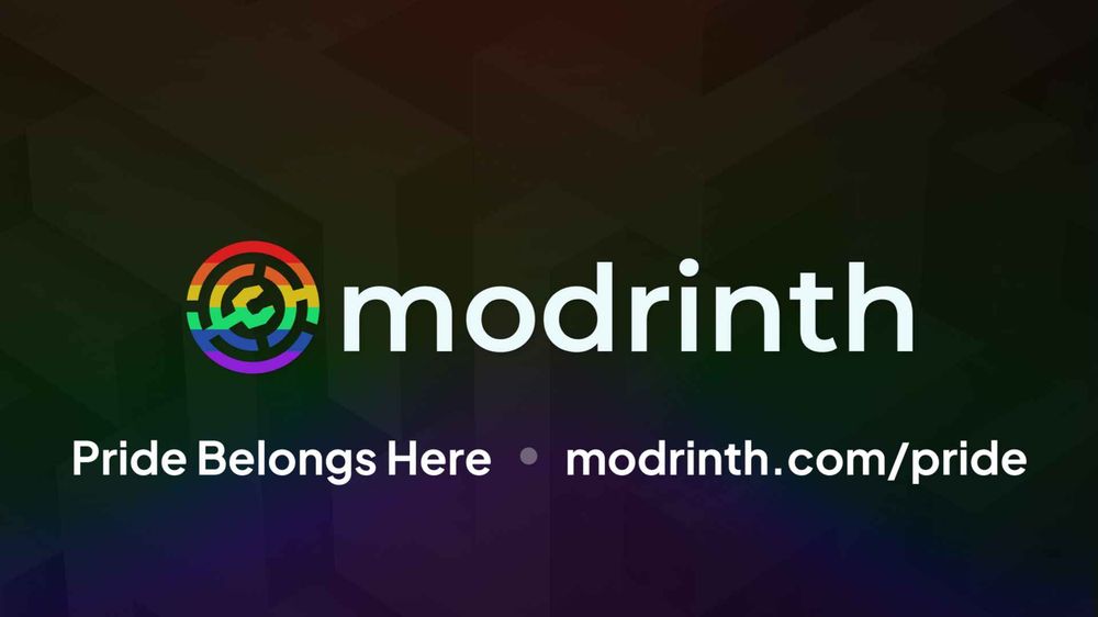 An image of the Modrinth logo in rainbow colors above a statement reading "Pride Belongs Here - modrinth.com/pride"