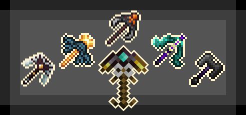 An assortment of wild pickaxes