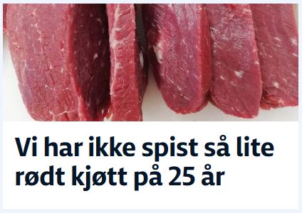 Vi har ikke spist så lite rødt kjøtt på 25 år, illustrert av skiver med biff.