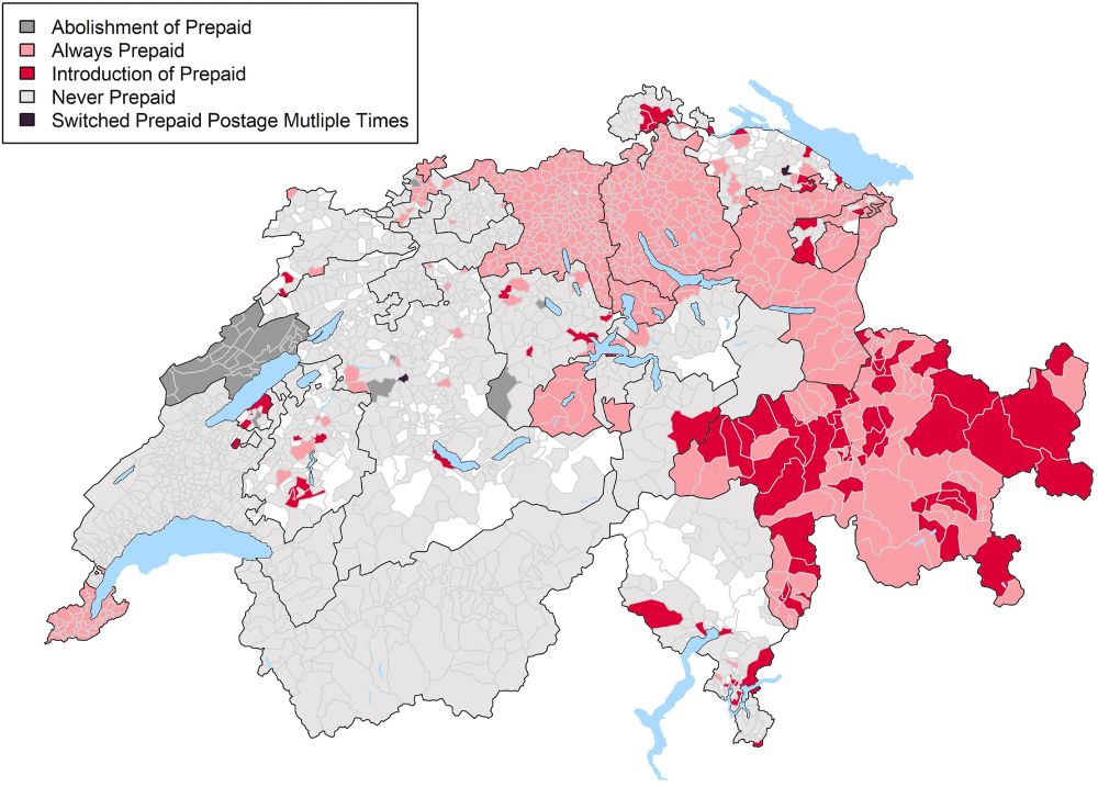 Karte zum System der Vorfrankierung in den Gemeinden bis 2005 bis 2024
