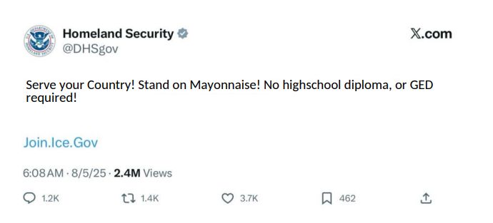 An altered Homeland Security Tweet reads, 