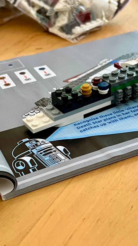 Legos Star Wars set being constructed 