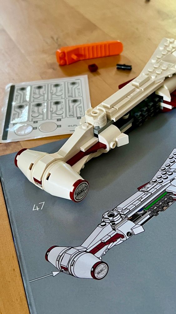 Legos Star Wars set being constructed 
