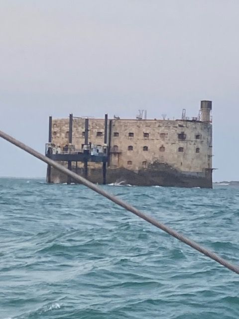 Fort Boyard, an oval shaped stone fortress built in the water