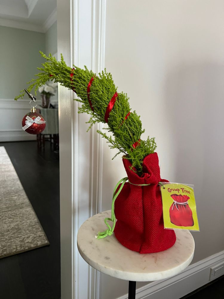A Trader Joe’s “grump tree” designed to look like the lopsided tree from the grinch 