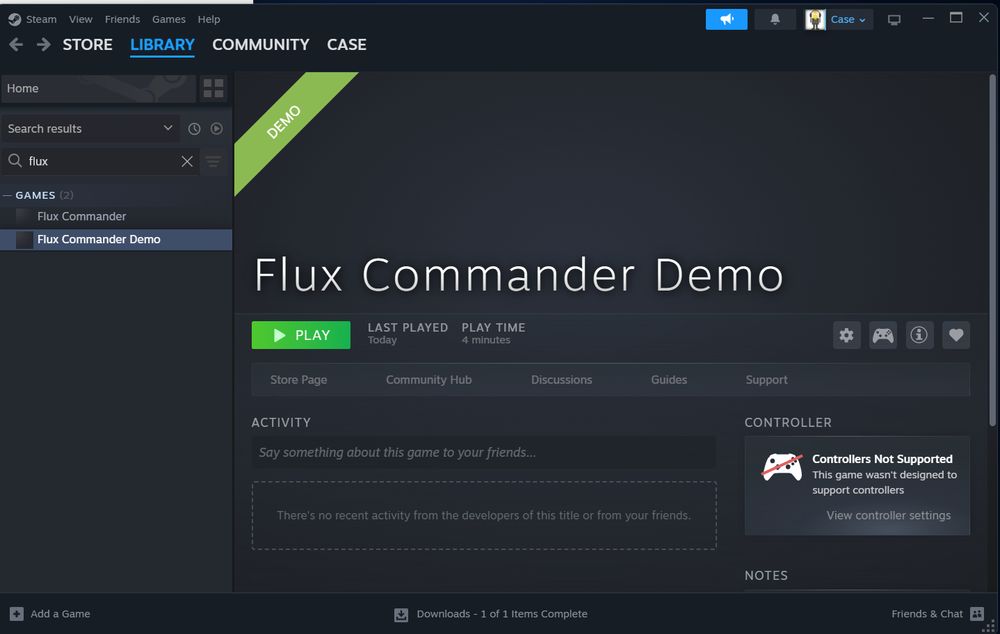 Bare bones Steam page for Flux Commander Demo, developers preview