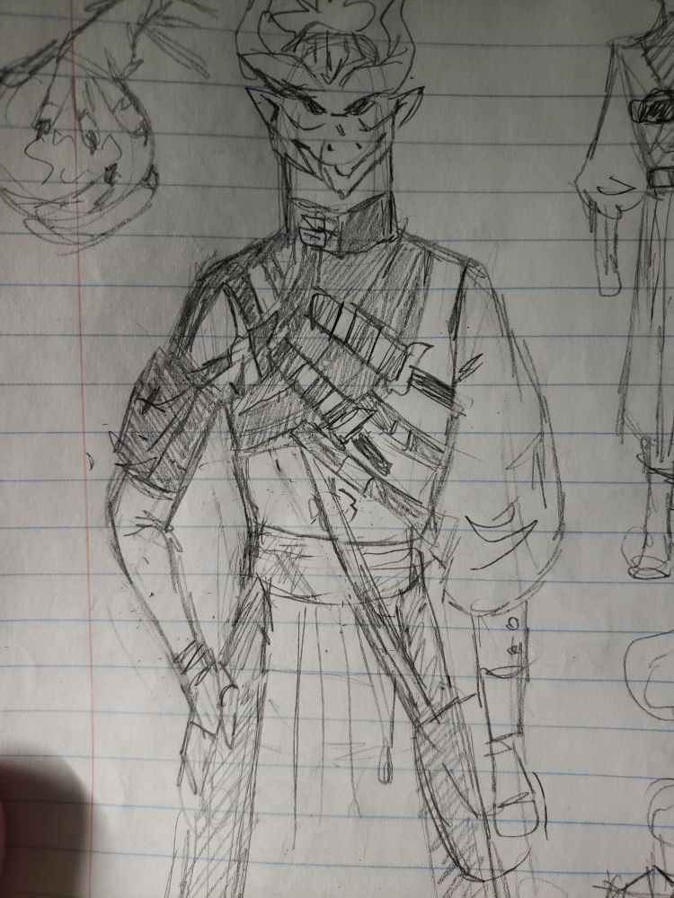 Iaxen's outfit underneath the jacket, featuring a chest sheath with two knives and a poisoner's kit