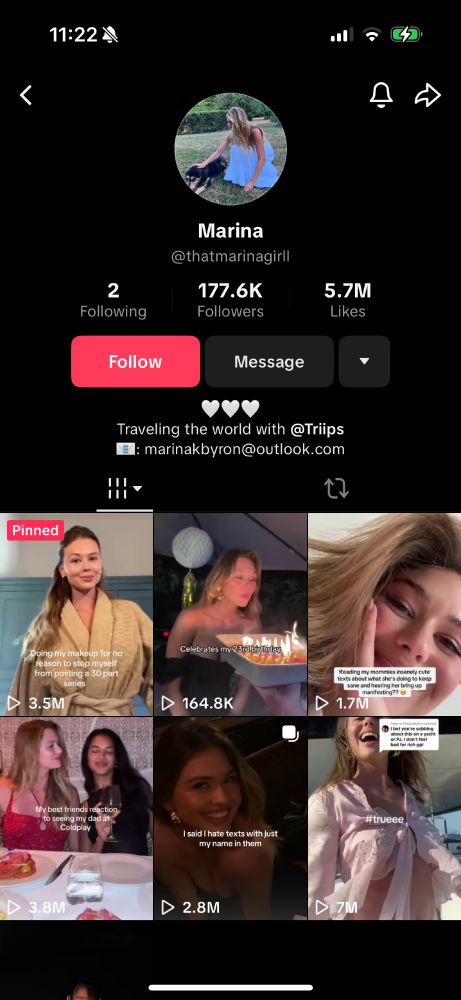@thatmarinagirll on tiktok, which is using stolen videos to impersonate the daughter of former Astronomer CEO Andy Byron