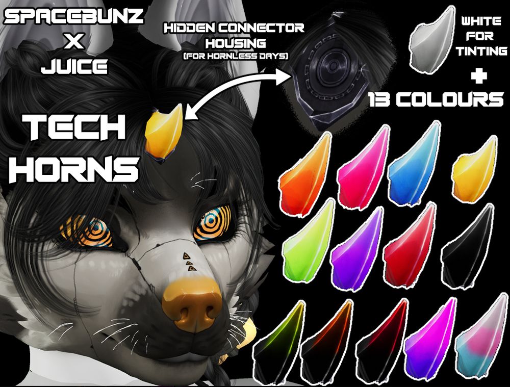 a thumbnail advertising a techno forehead horn modeled by a anthro grey canine