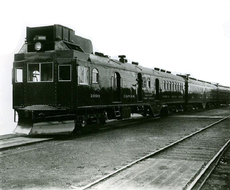 The Chicago Great Western's Blue Bird train, three McKeen motor cars that had their engines removed and noses blunted, with an EMC gas-electric powerplant installed in the front unit.