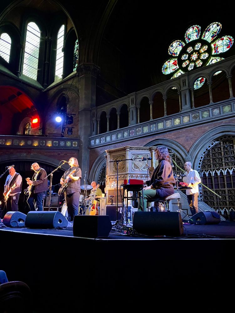 Pop perfection as Camera Obscura play the Union Chapel in Islington last night. On stage in front of a large pulpit as the last of the evening’s light shines through a beautiful round stained glass window.