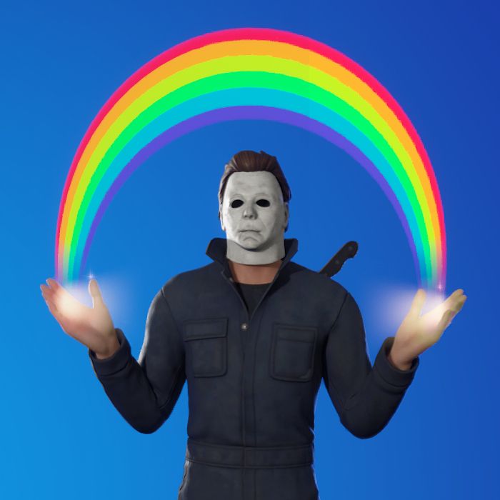 Michael Myers qui a un arc-en-ciel qui sort des mains